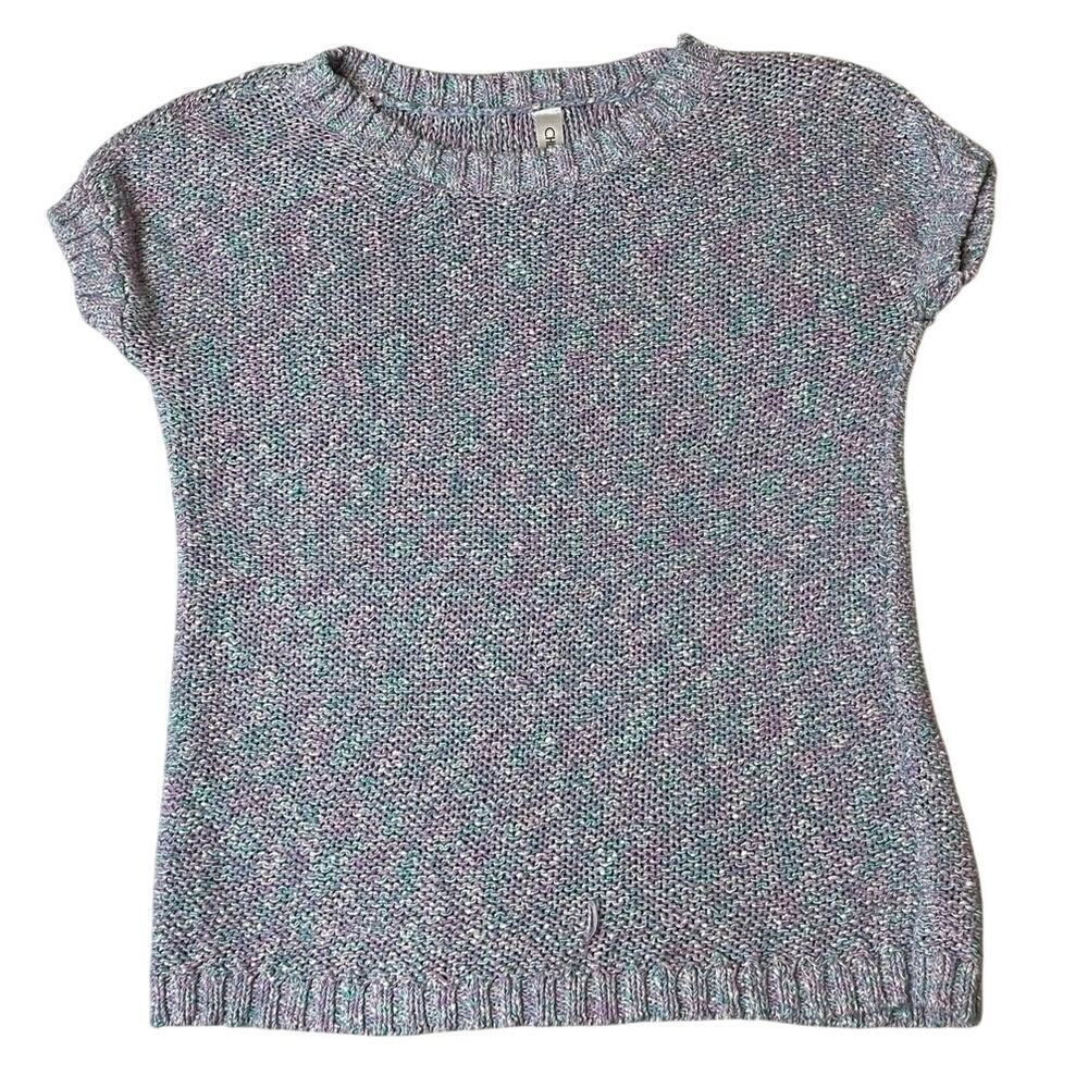Cherokee Fairy Core Knit Purple Blue Silver Crew Neck Short Sleeve Sweater XL